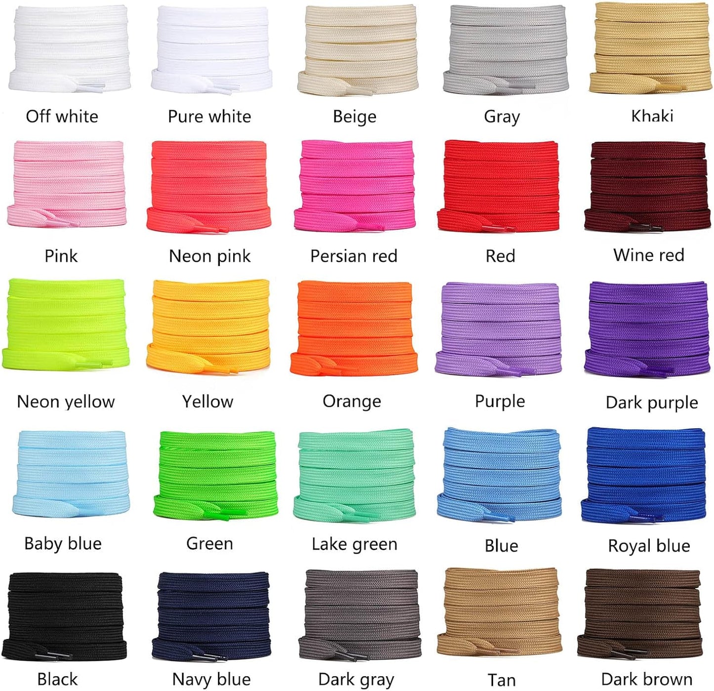 2 Pairs 2/5" Flat Shoe Laces for Sneakers 26 Colors Shoelaces in 27"-72"