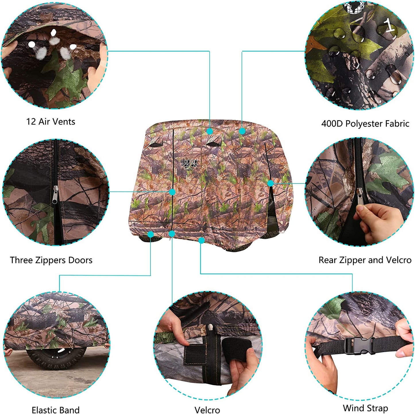 2/4/4+2 Passenger Golf Cart Cover Fits for Yamaha EZGO Club Car, 420D Waterproof Durable Polyester Golf Cart Cover with Three Zipper Doors Windproof Sunproof - Black/Army Green/Sliver