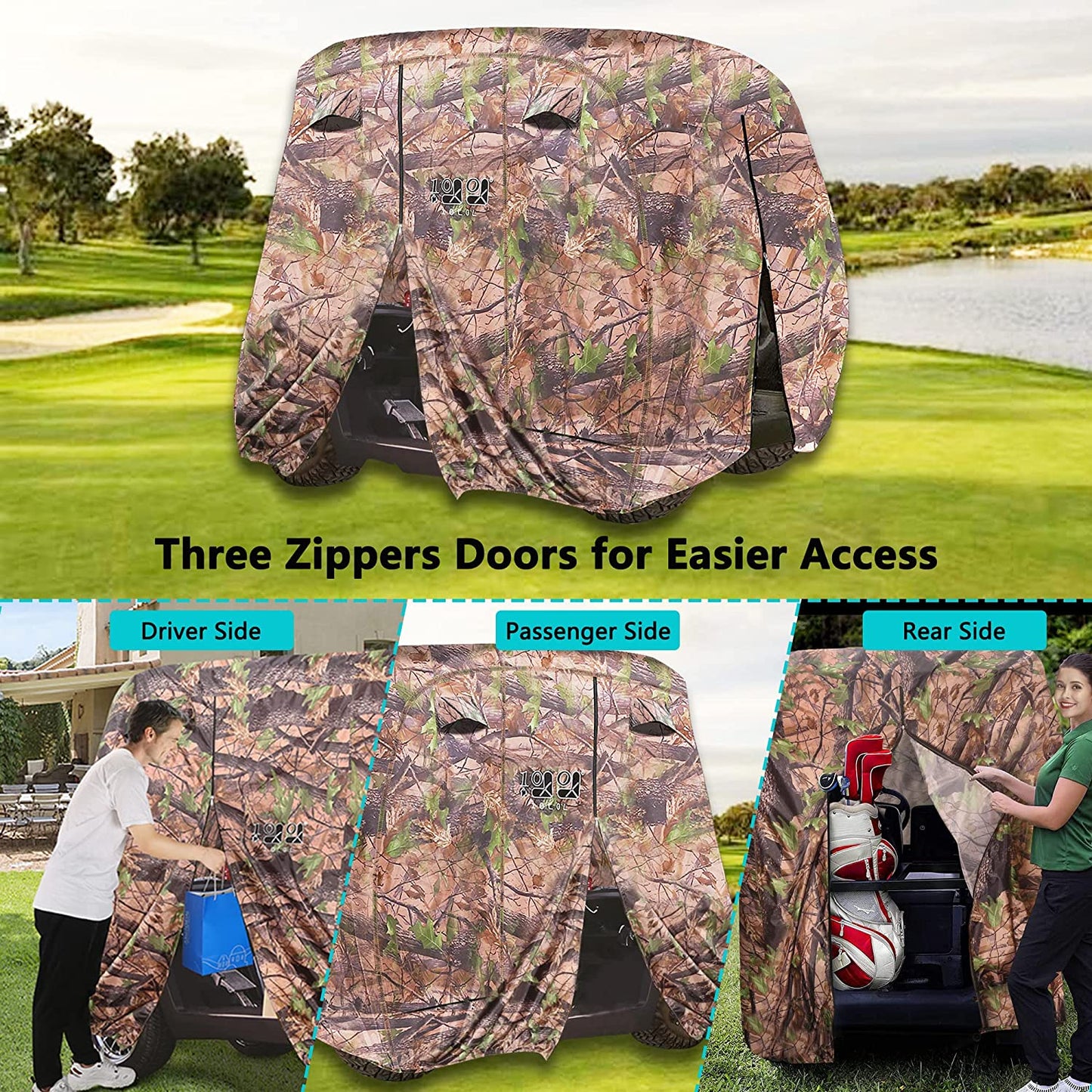 2/4/4+2 Passenger Golf Cart Cover Fits for Yamaha EZGO Club Car, 420D Waterproof Durable Polyester Golf Cart Cover with Three Zipper Doors Windproof Sunproof - Black/Army Green/Sliver