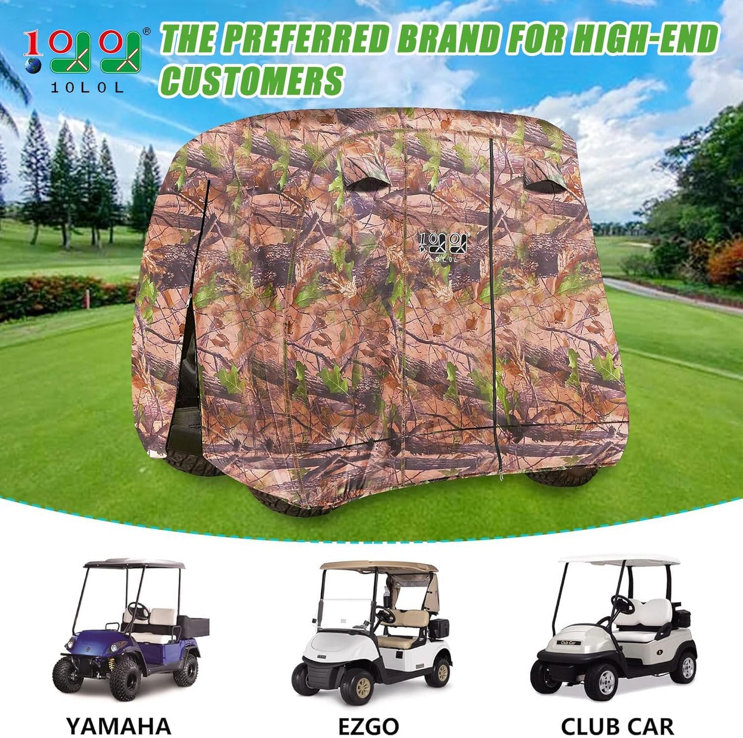 2/4/4+2 Passenger Golf Cart Cover Fits for Yamaha EZGO Club Car, 420D Waterproof Durable Polyester Golf Cart Cover with Three Zipper Doors Windproof Sunproof - Black/Army Green/Sliver