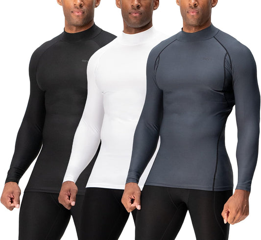 3 Pack Men'S Athletic Turtle Neck Long Sleeve Compression Shirts